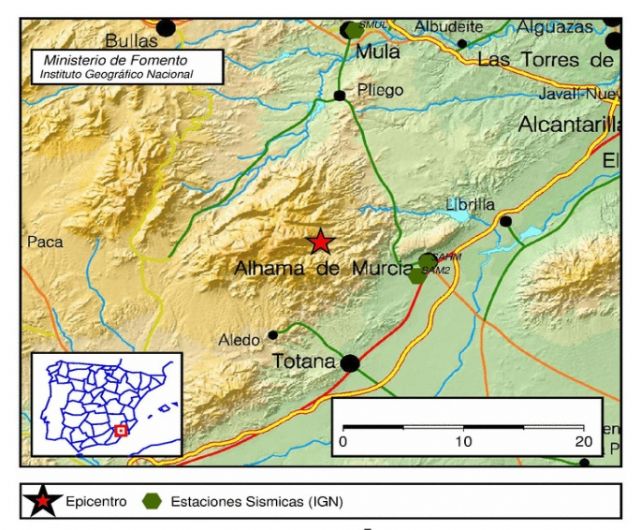 La actividad sísmica se eleva  en 24 horas en Murcia y Alhama