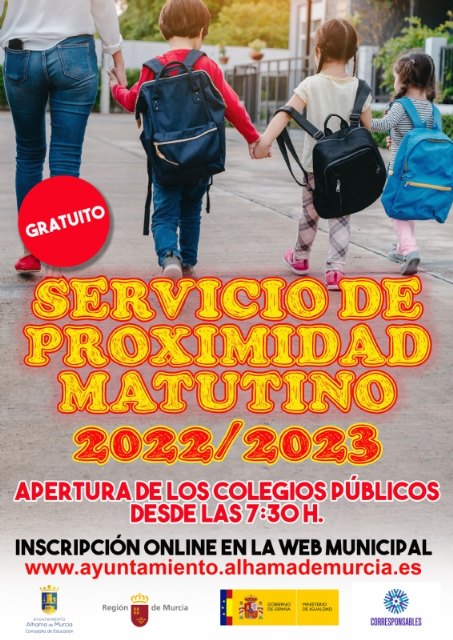 El lunes 5 de septiembre se abre el plazo de inscripción para el Servicio Municipal de Proximidad Matutino. Curso 2022-2023