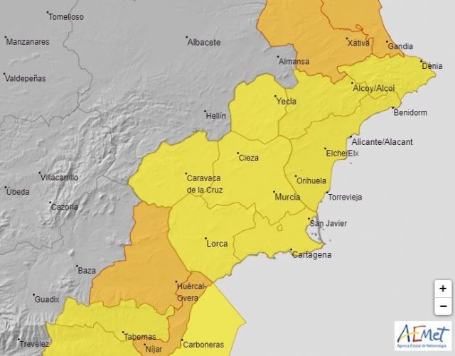 Aviso meteorológico para mañana, miércoles 5 de marzo: previsión de fuertes lluvias en la Región de Murcia