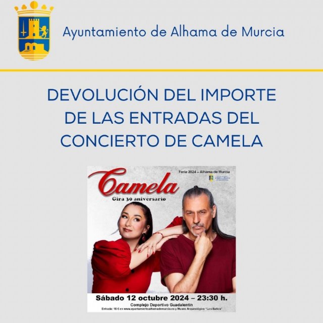 Devolución del importe de las entradas del concierto de Camela